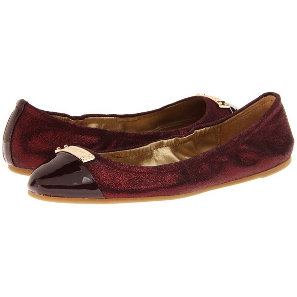 Coach DARSI Metallic Dusty Suede/Patent Skimmers Ballet Flat Shoe Garnet 5 New - Picture 1 of 7